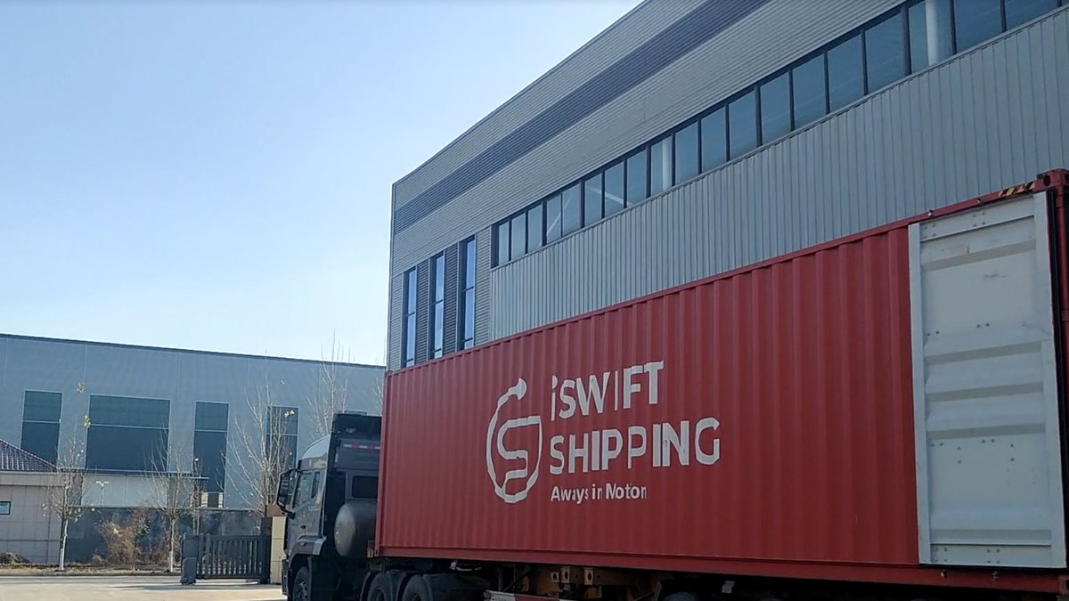 Container truck departing Gormeet factory for port shipment